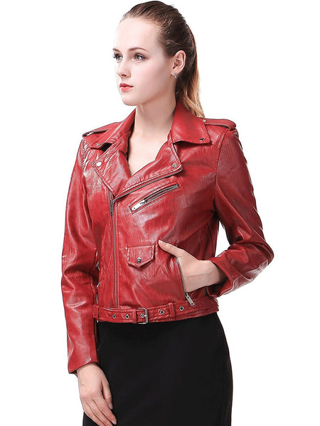 Miya Women's Faux Leather Jacket Motorcycle Biker Short Coat Jacket