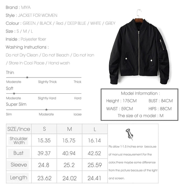 Miya Classic Flight Jacket Short Bomber Jacket Women Coat