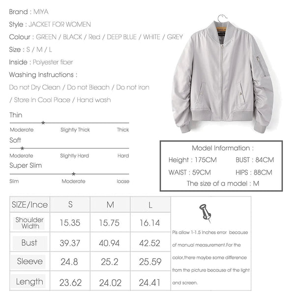 Miya Classic Flight Jacket Short Bomber Jacket Women Coat