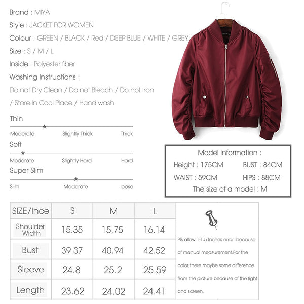 Miya Classic Flight Jacket Short Bomber Jacket Women Coat