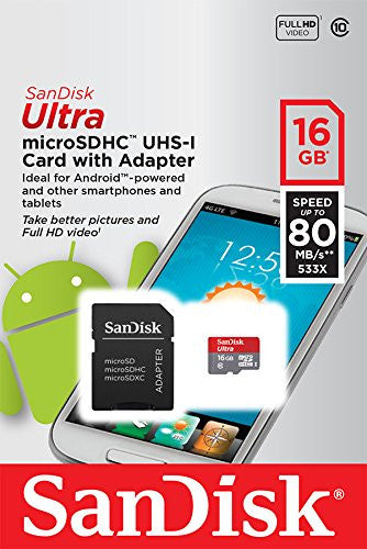 SanDisk Ultra 64GB microSDXC UHS-I Card with Adapter, Grey/Red, Standard Packaging (SDSQUNC-064G-GN6MA)