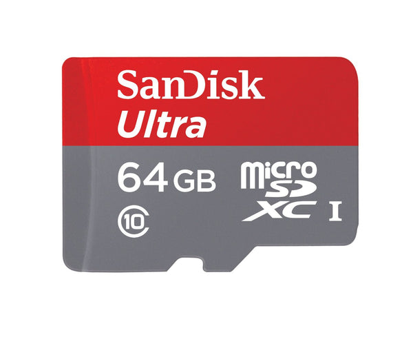 SanDisk Ultra 64GB microSDXC UHS-I Card with Adapter, Grey/Red, Standard Packaging (SDSQUNC-064G-GN6MA)