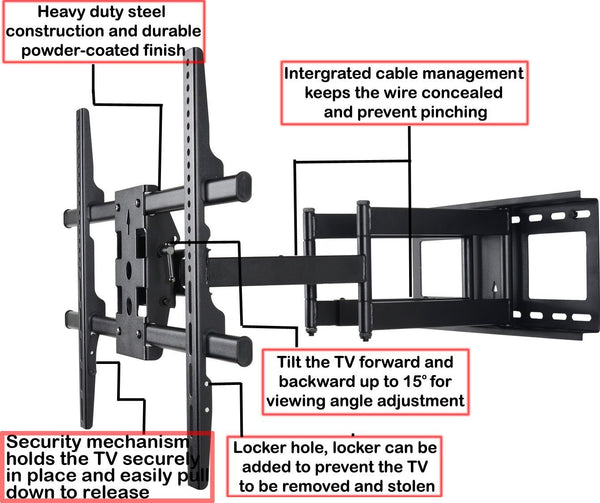 VideoSecu ML531BE TV Wall Mount for most 22"-55" LED LCD Plasma Flat Screen Monitor up to 88 lb VESA 400x400 with Full Motion Swivel Articulating 20 in Extension Arm, HDMI Cable & Bubble Level WP5